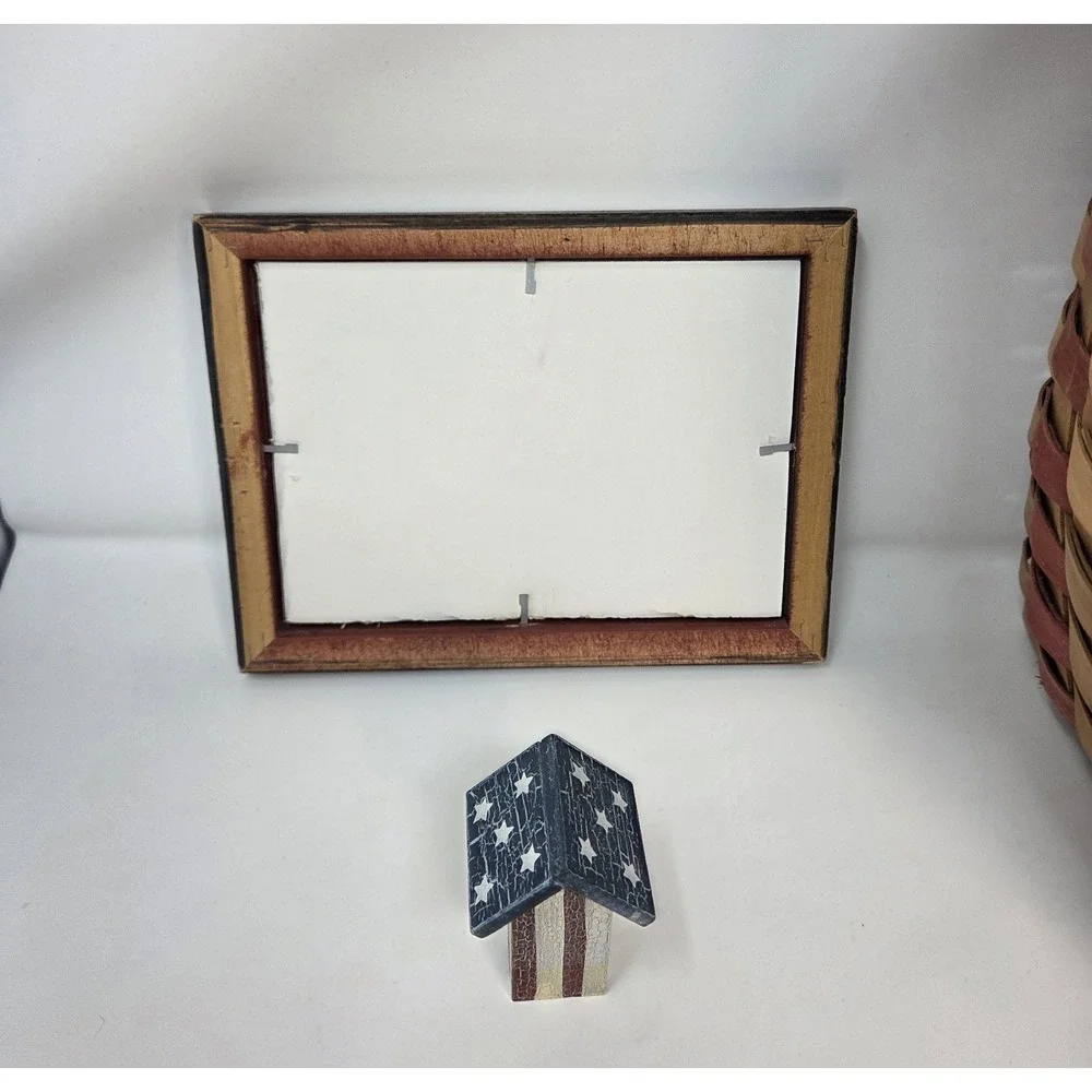 Primitive Americana Patriotic Decor Lot 7pc Basket Sign Birdhouse Star Pails